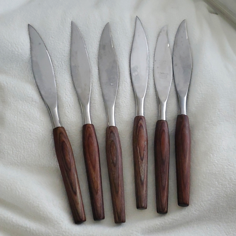 MCM Knives 6pc. Vintage Mode Danish | English| Hygge Mid Century Teak Wood Steel